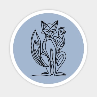 Fox And Chicken Line Art Magnet